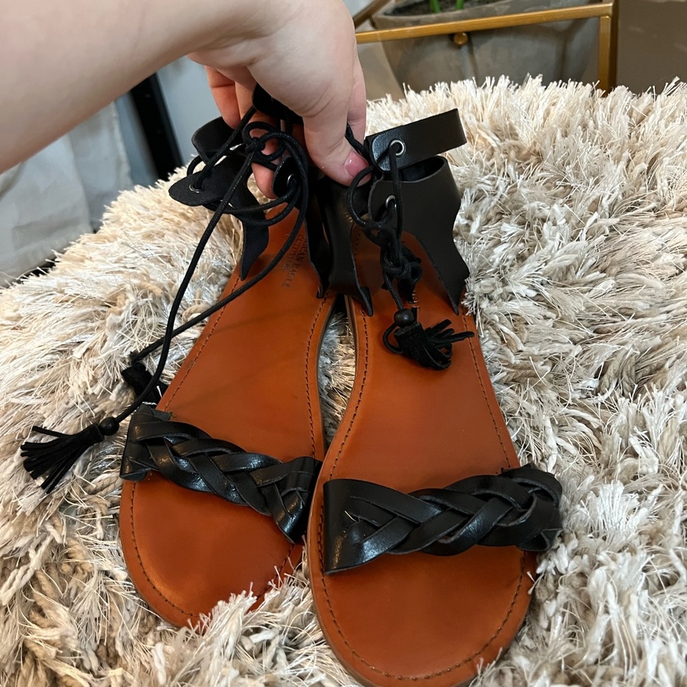 American Eagle gladiator tie flat sandal with tassels